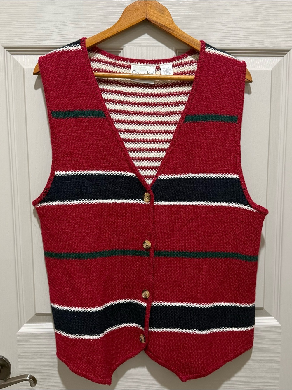 Copper Key Sweater Vest Womens L Red Vintage Striped Ramie Cotton Knit 90s